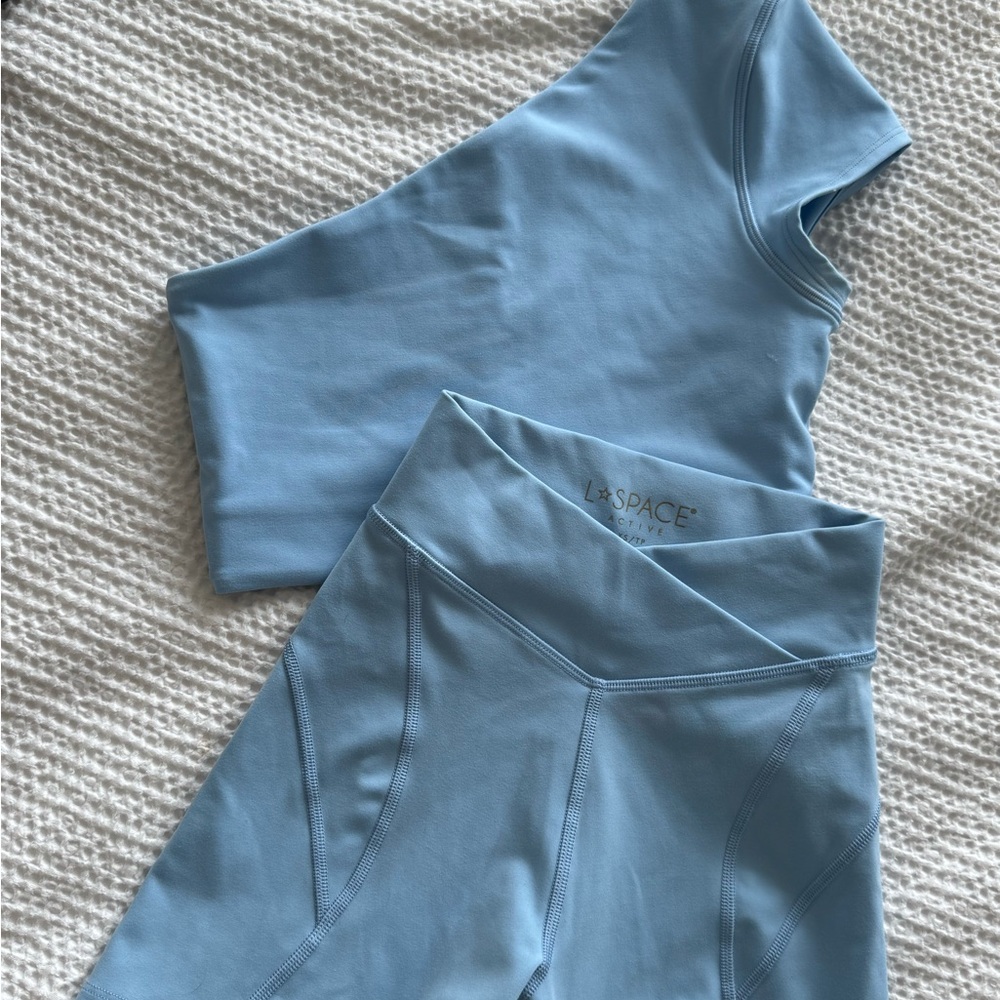 L*Space Light Blue One-Shoulder Top and Shorts Set